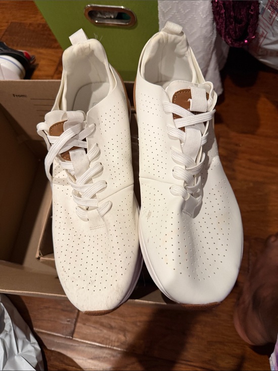 Steve Madden Other - Steve Madden White Perforated Slip-On Sneakers with Tan Accent